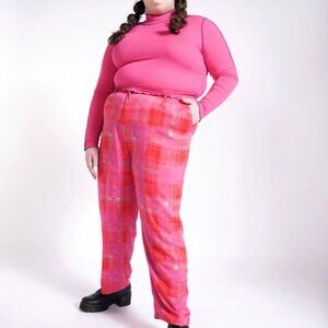 Wildfang Pink & Red Plaid Straight-Leg Pants